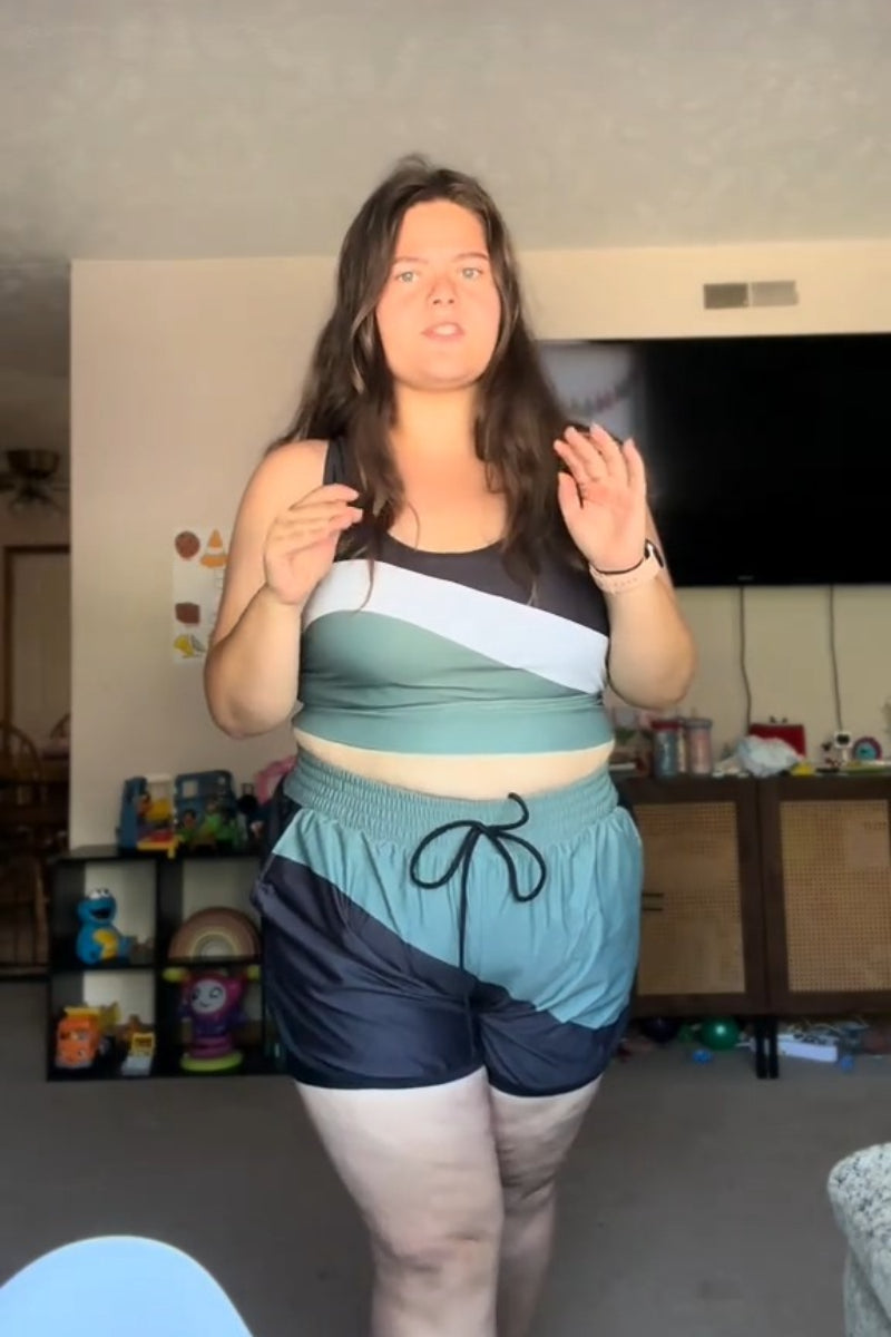 Black Colorblock Sporty Athletic Short with Pockets