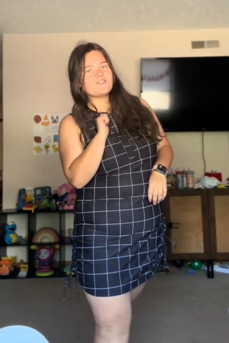 Black Checkered Elegant Vintage Swimdress
