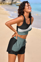 Black Colorblock Sporty Athletic Short with Pockets