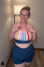 Colorful Striped Zipper Back Stylish Bikini Top with Boy Short Set