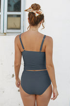 Blue Adjustable Straps Chic Tankini Set