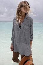 Striped Long-Sleeved Casual Cover Up