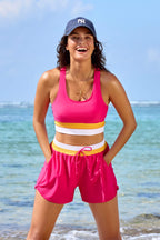 Black Colorblock Racerback Sporty Bikini Top with Boy Short Set