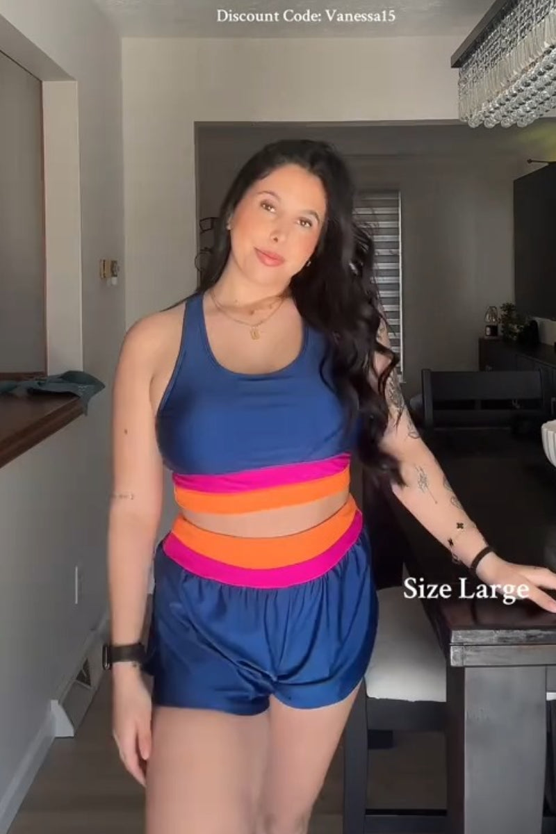 Blue Scoop Neck Racerback Sporty Bikini Top