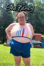Colorful Striped Zipper Back Stylish Bikini Top with Boy Short Set