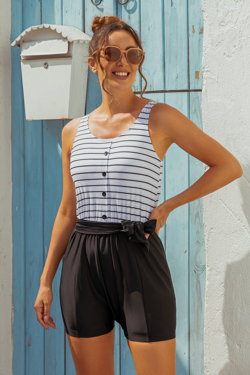 Black Belt Modest One-Piece Swimsuit