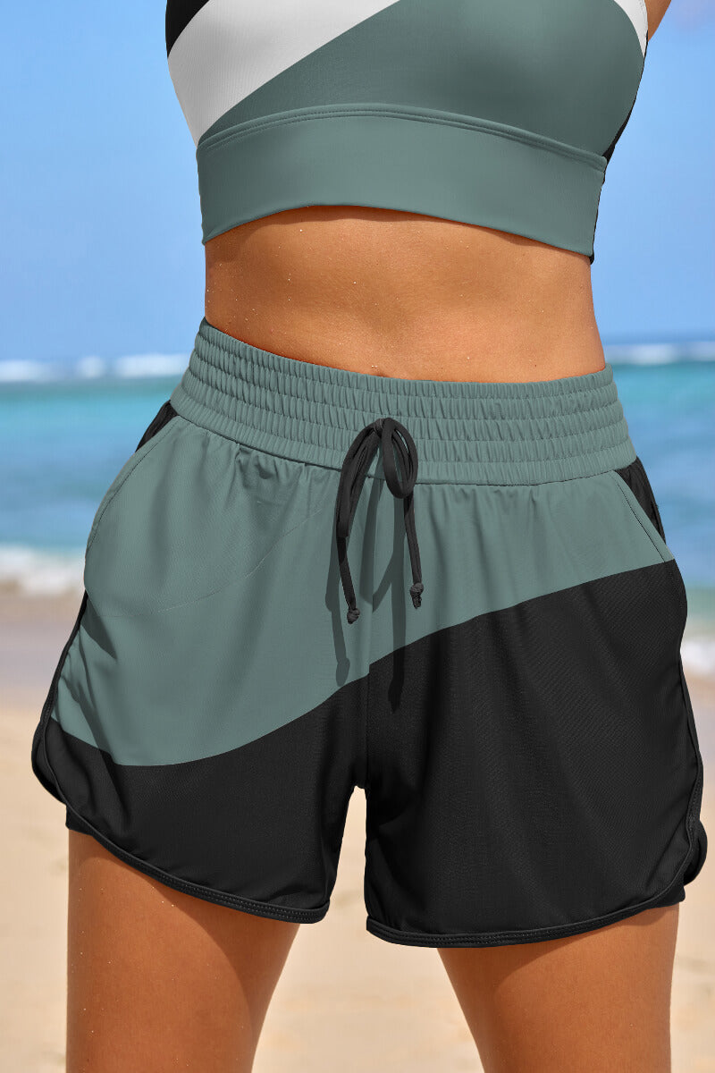 Black Colorblock Sporty Athletic Short with Pockets