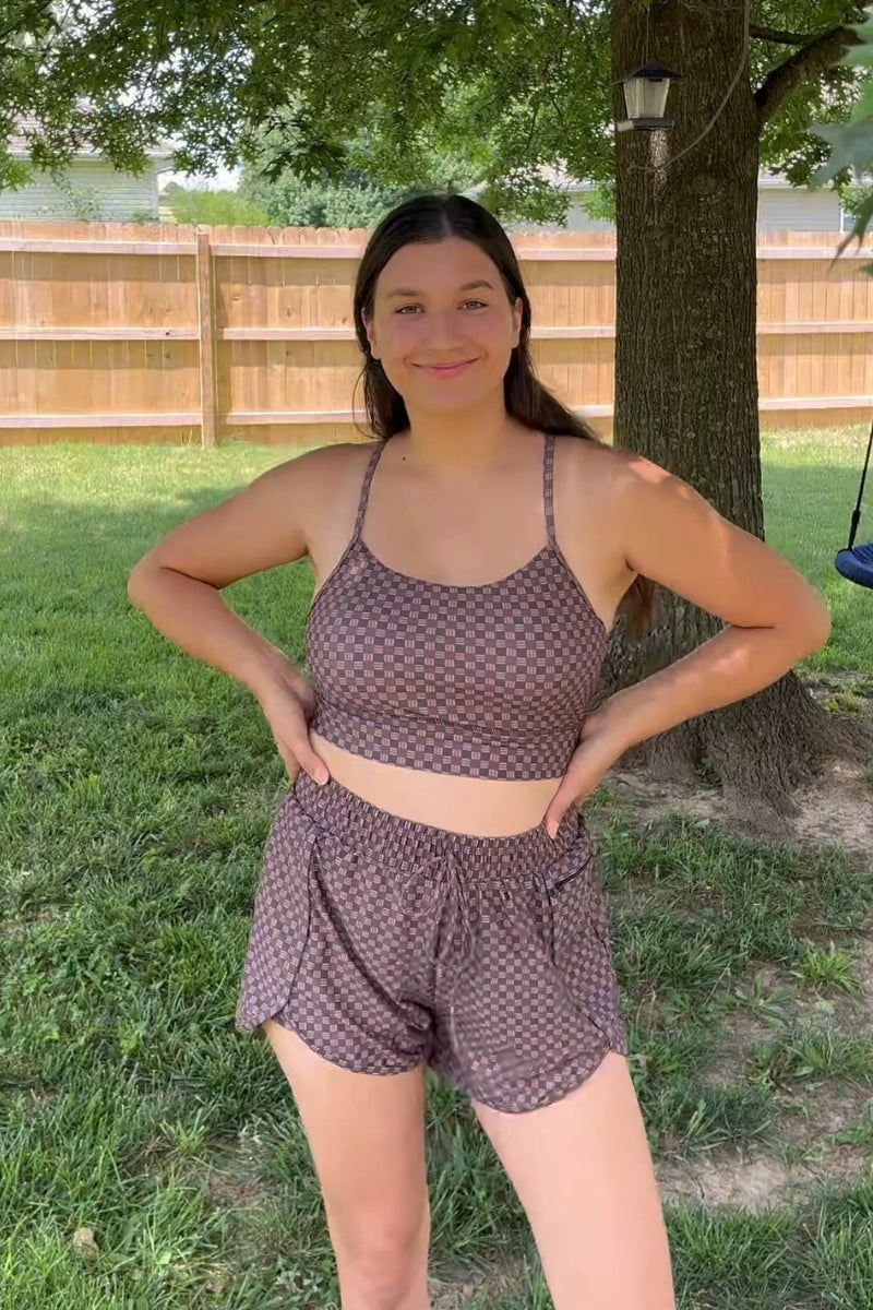 Brown Checked Zip-Pocket Stylish Athletic Short