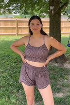 Brown Checked Zip-Pocket Stylish Athletic Short