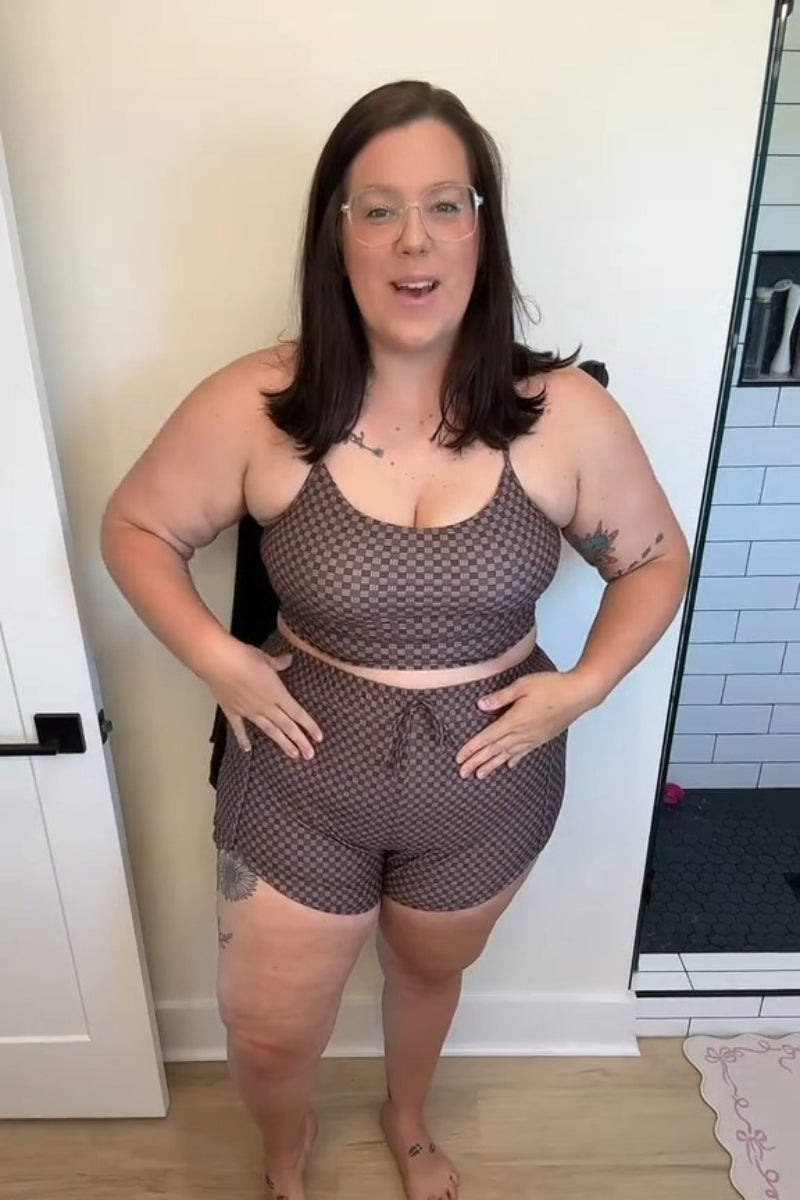 Brown Checked Zip-Pocket Stylish Athletic Short