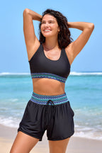 Black Colorblock Sporty Athletic Short with Pockets