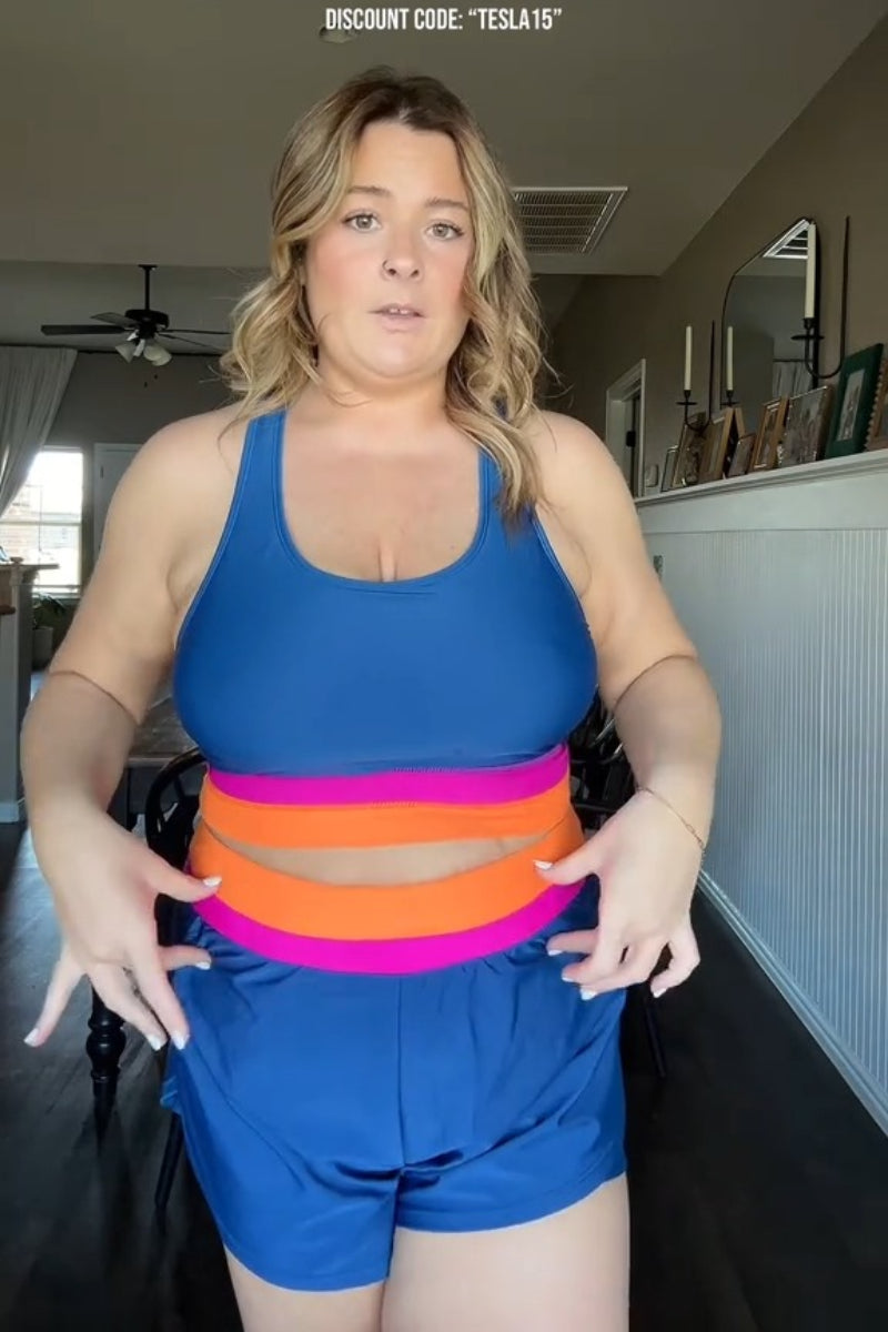 Blue Scoop Neck Racerback Sporty Bikini Top