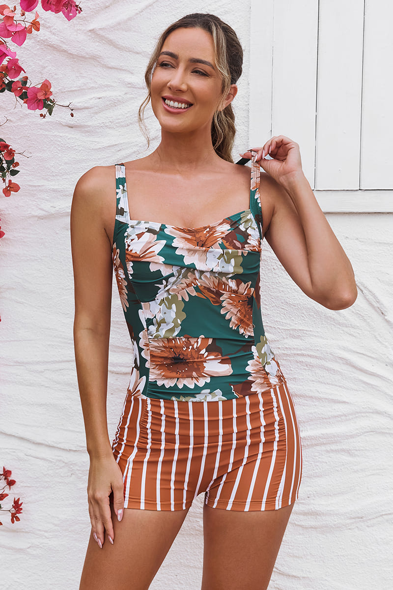 Pink Floral Tummy Control Vintage One-Piece Swimsuit