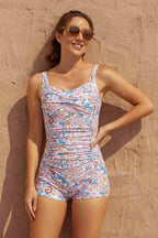 Pink Floral Tummy Control Vintage One-Piece Swimsuit
