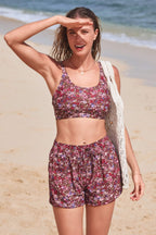 Floral Scoop Neck Stylish Bikini Top with Boy Short Set
