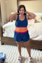 Blue Scoop Neck Racerback Sporty Bikini Top