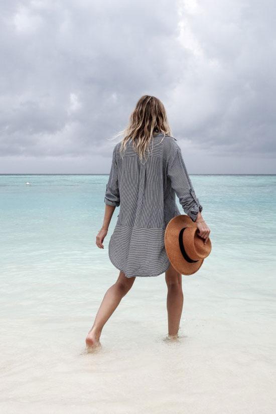 Striped Long-Sleeved Casual Cover Up