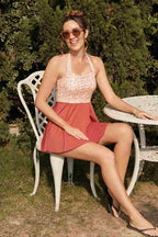 Pink Floral Halter Straps Casual Swimdress