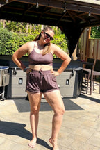 Brown Checked Zip-Pocket Stylish Athletic Short