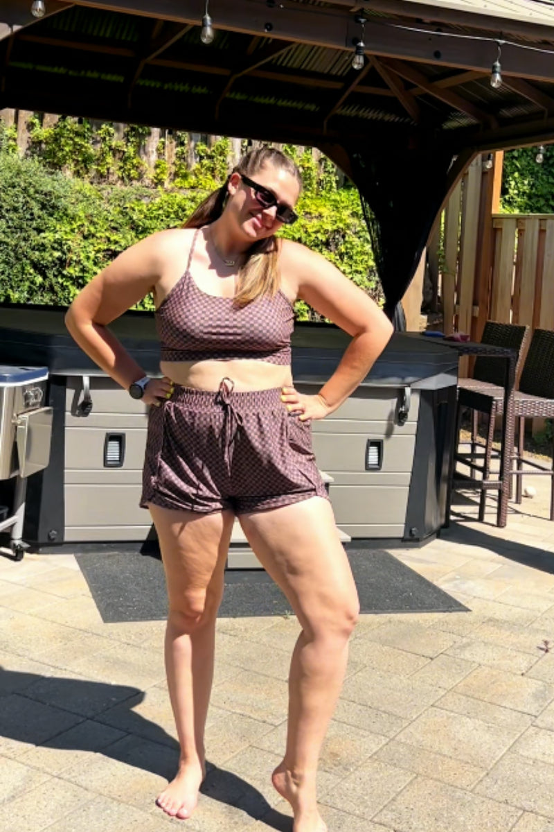 Brown Checked Zip-Pocket Stylish Athletic Short