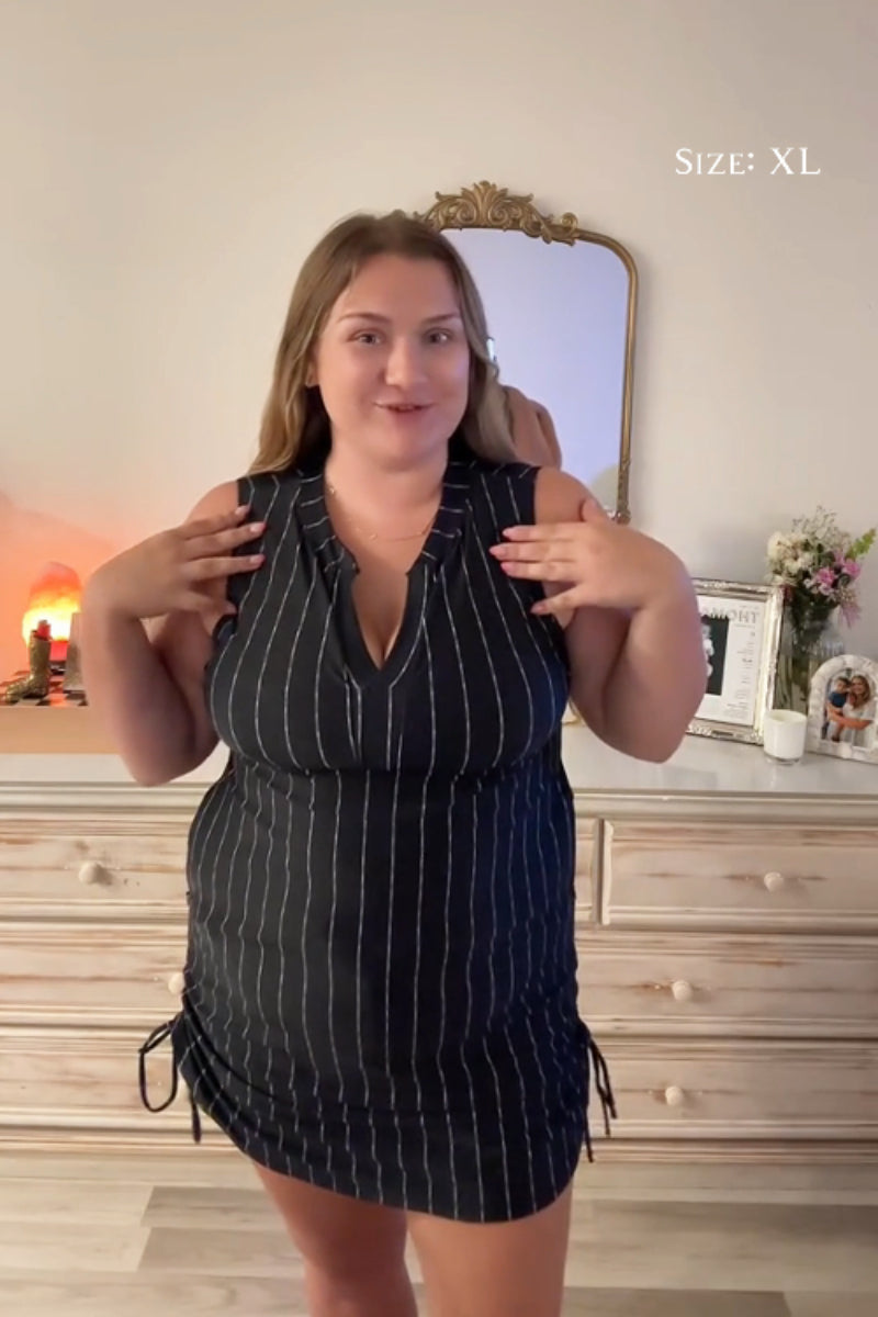 Classic Slimming Black Striped Swimdress