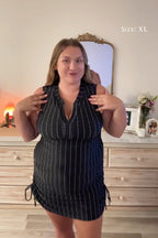 Classic Slimming Black Striped Swimdress
