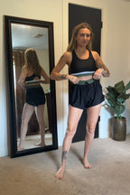 Black Colorblock Racerback Sporty Bikini Top with Boy Short Set