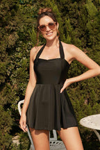 Striped Self-Tie Halter Strap Sweetheart Neck Swimdress
