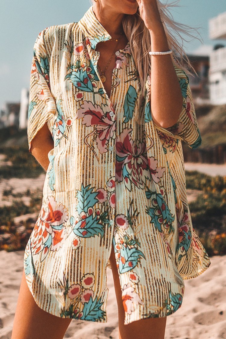 Floral Buttoned Bohemian Cover Up