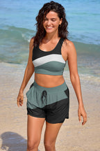 Black Colorblock Sporty Athletic Short with Pockets