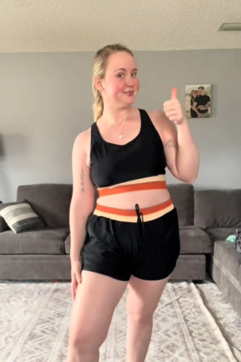 Black Colorblock Zipper Back Sporty Bikini Top with Boy Short Set
