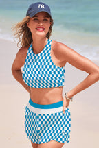 Mauve Checkered High Neck Soft Bikini Top
