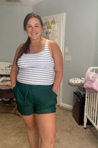 White Striped Sporty Bikini Top with Boy Short Set
