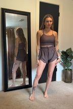 Brown Checked Zip-Pocket Stylish Athletic Short
