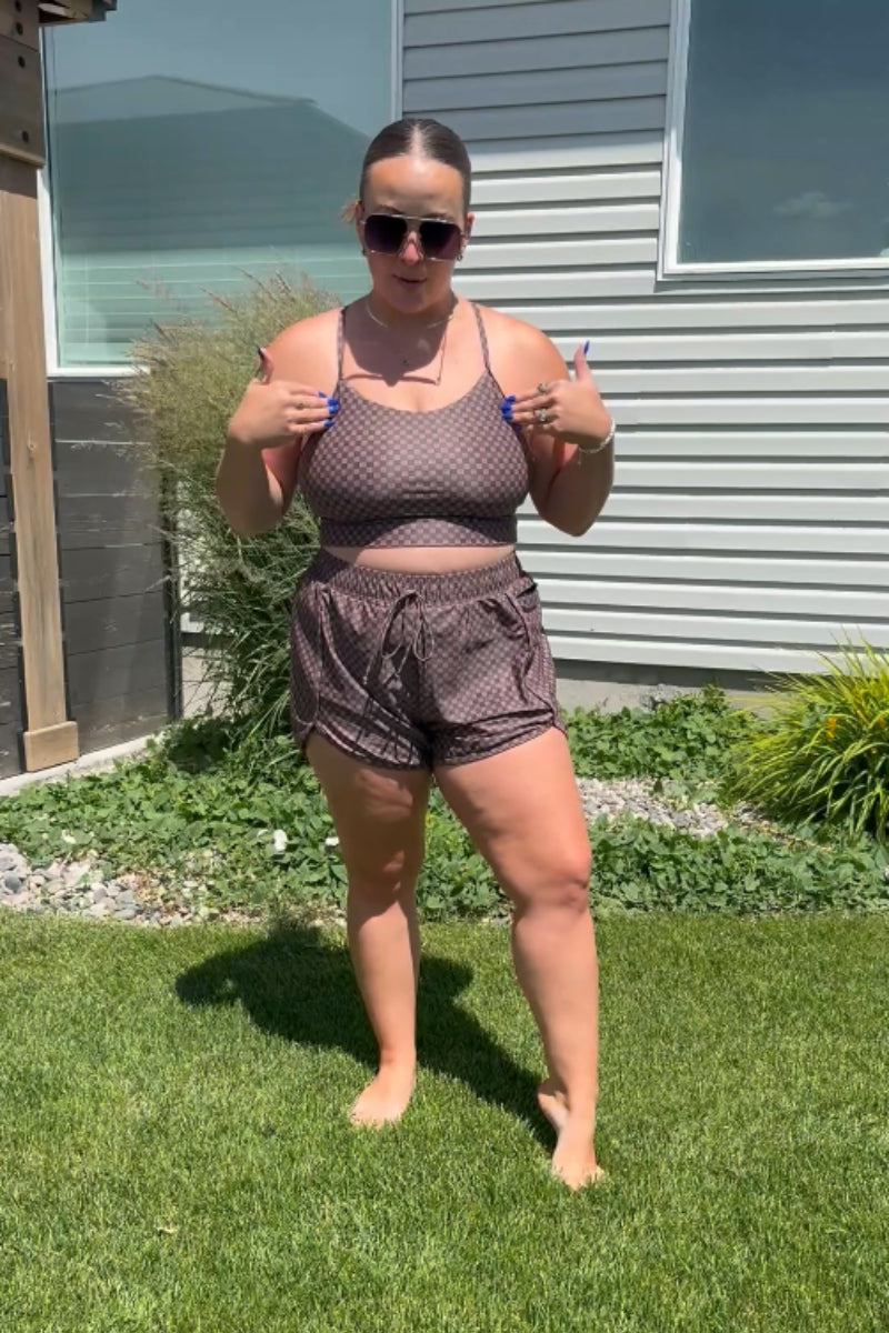 Brown Checked Zip-Pocket Stylish Athletic Short