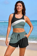 Black Colorblock Sporty Athletic Short with Pockets