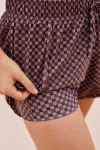 Brown Checked Zip-Pocket Stylish Athletic Short