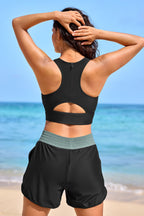 Black Colorblock Sporty Athletic Short with Pockets