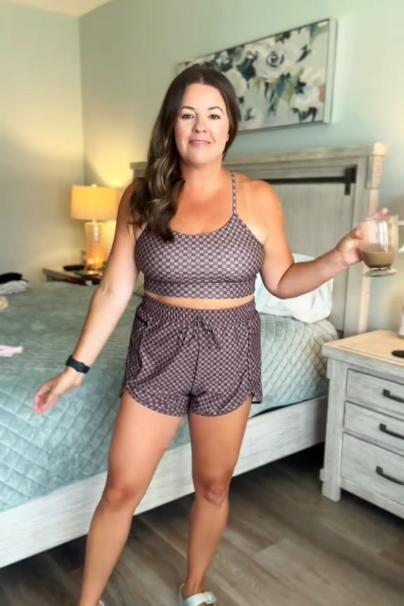 Brown Checked Zip-Pocket Stylish Athletic Short