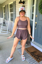 Brown Checked Zip-Pocket Stylish Athletic Short