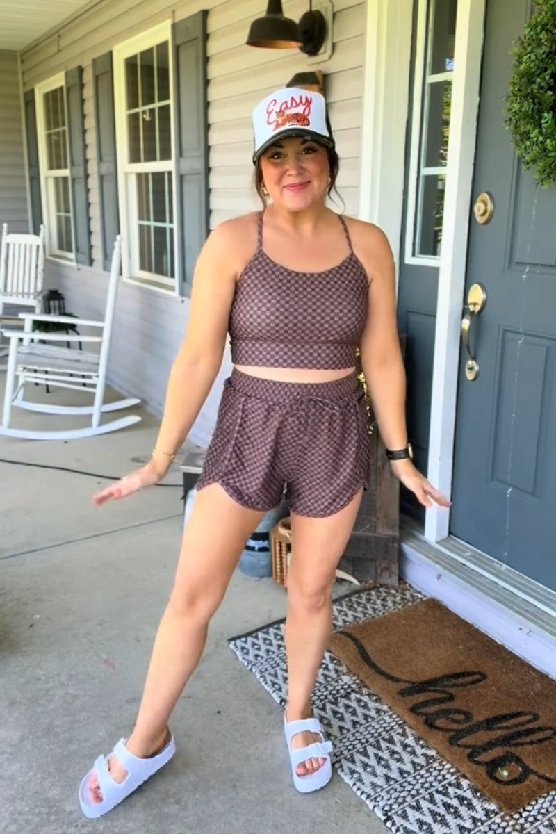 Brown Checked Zip-Pocket Stylish Athletic Short