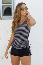 Striped Racerback Sporty Tankini Top with Boy Short Set