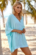 Blue 1/2 Sleeves Swimsuit Cover Up