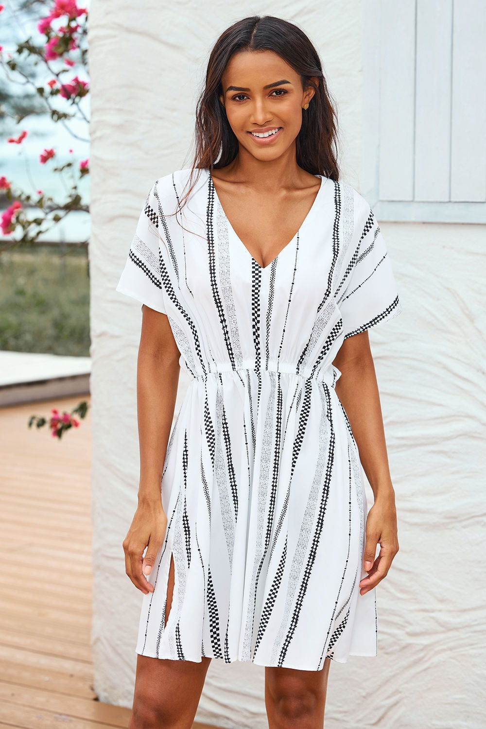 White 1/2 Sleeves Beach Cover Ups