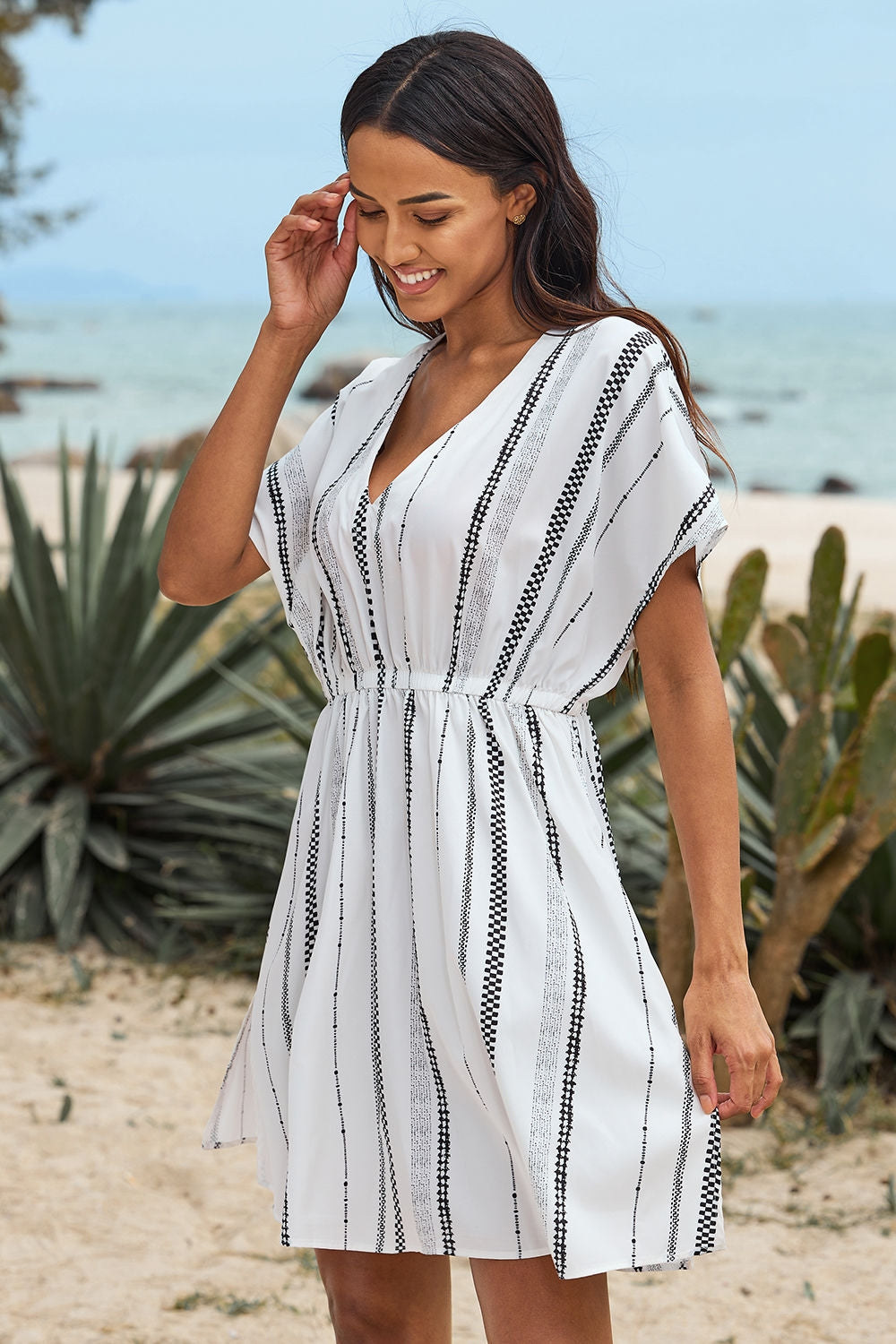 White 1/2 Sleeves Beach Cover Ups