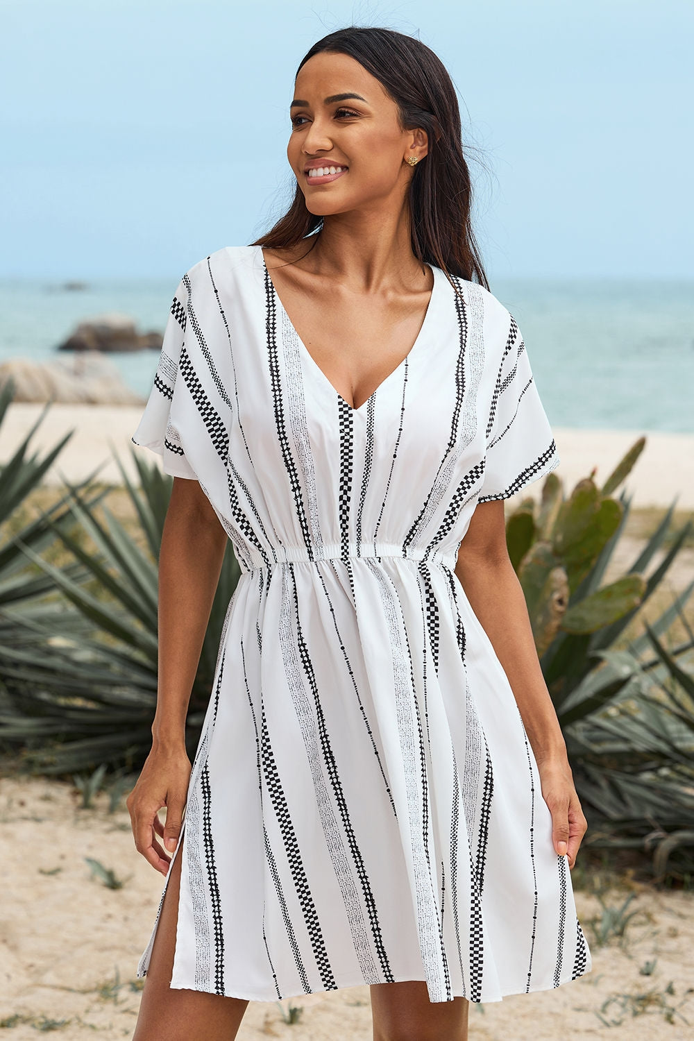 White 1/2 Sleeves Beach Cover Ups