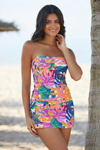 Colorful Strapless Tummy Control Tankini Swimsuits
