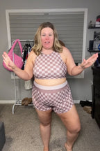 Mauve Checkered High Neck Soft Bikini Top