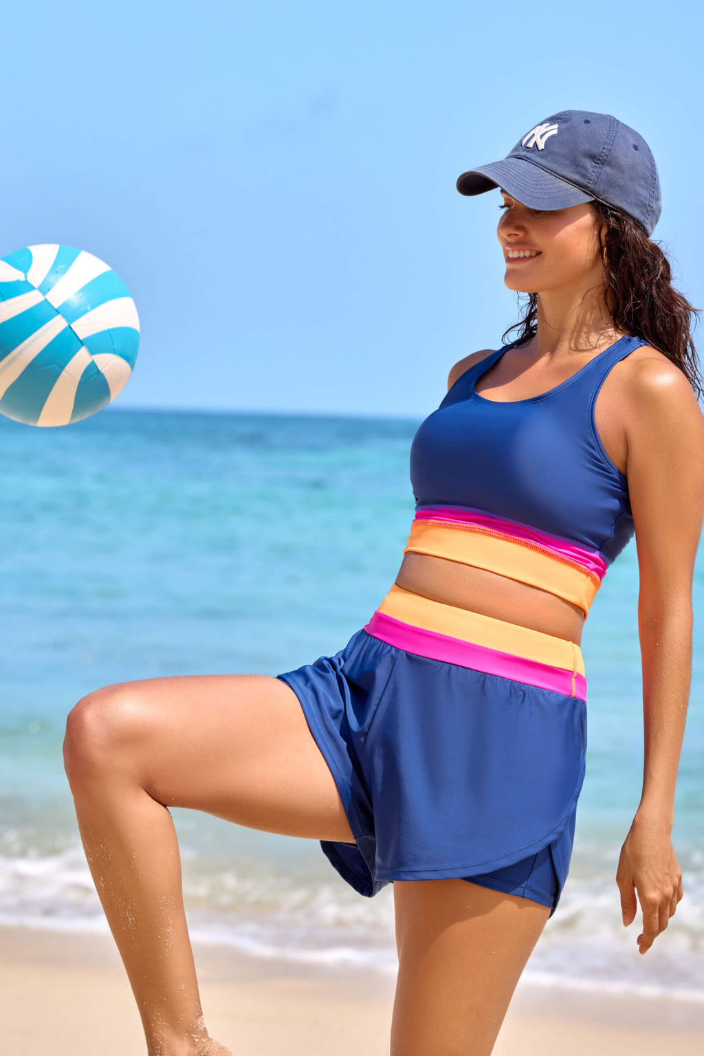 Blue Scoop Neck Racerback Sporty Bikini Top