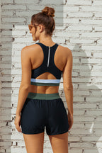 Black Colorblock Racerback Sporty Bikini Top with Boy Short Set
